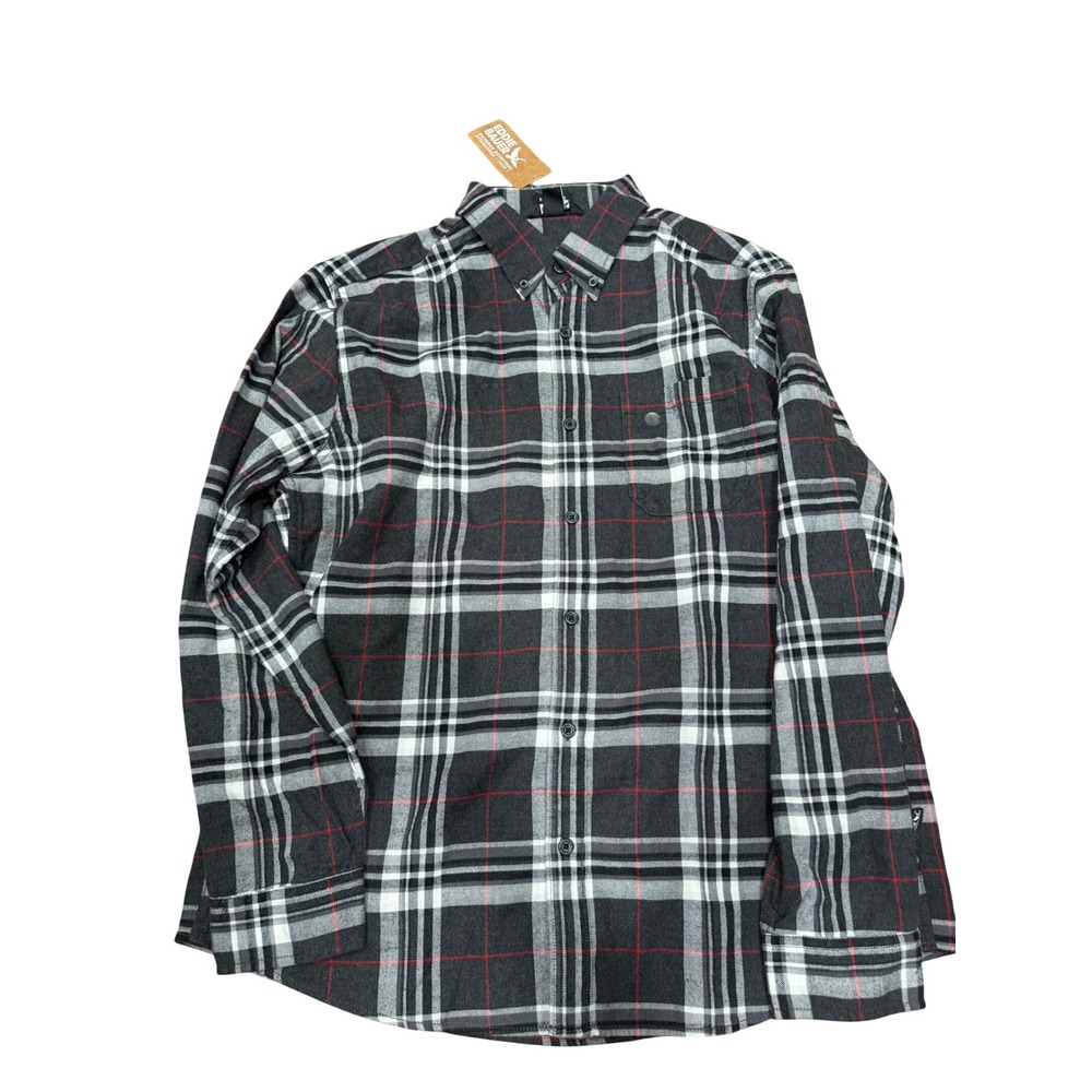 Eddie Bauer Mens Large Classic Fit Cotton Flannel Button Down Shirt Gray‎ NWT